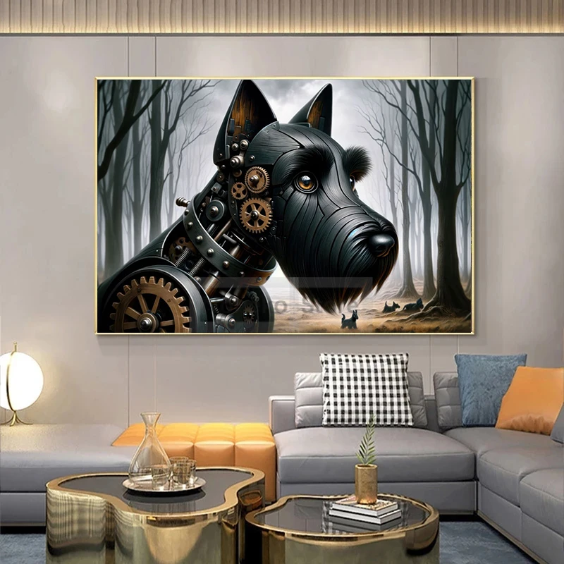 Vintage Mechanical Style Wooden Dog Steampunk Style Retro Poster and Prints Canvas Painting Wall Art Pictures Home Room Decor