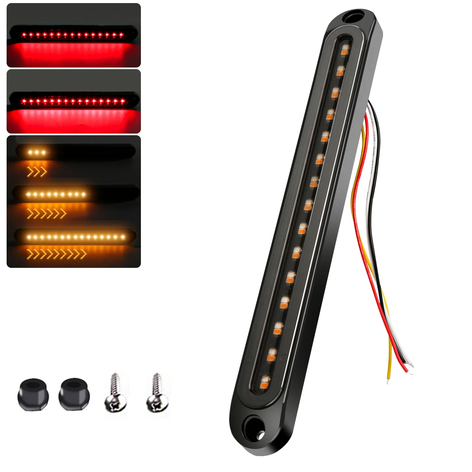 10inch LED Trailer Tail Light Bar Brake Stop Turn Signal Lights Sequential Strobe Strip Lamp Smoked Lens Pickup Truck RV UTV