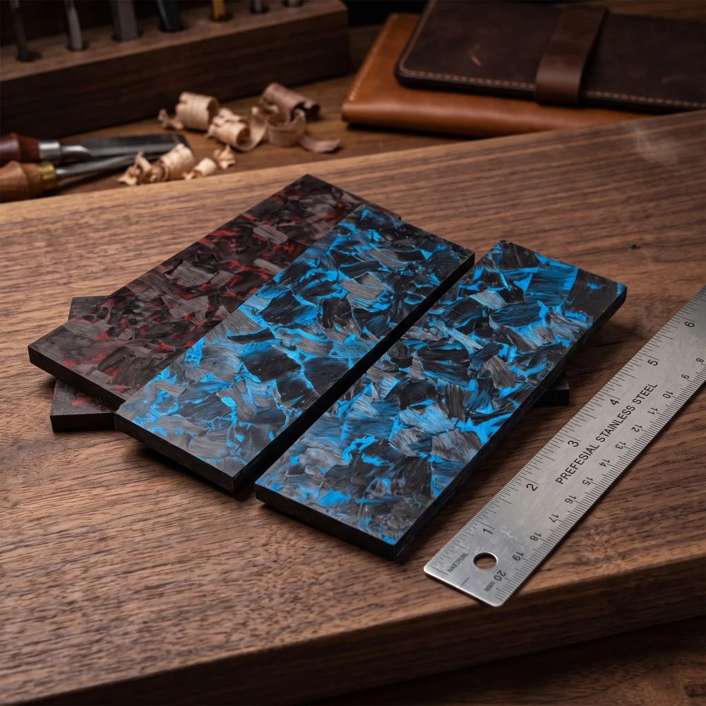 1PC, Marble-patterned Crushed Carbon Fiber Handle DIY Patch Material Blue & Red - 160X50X6MM & 120X40X6MM view 4