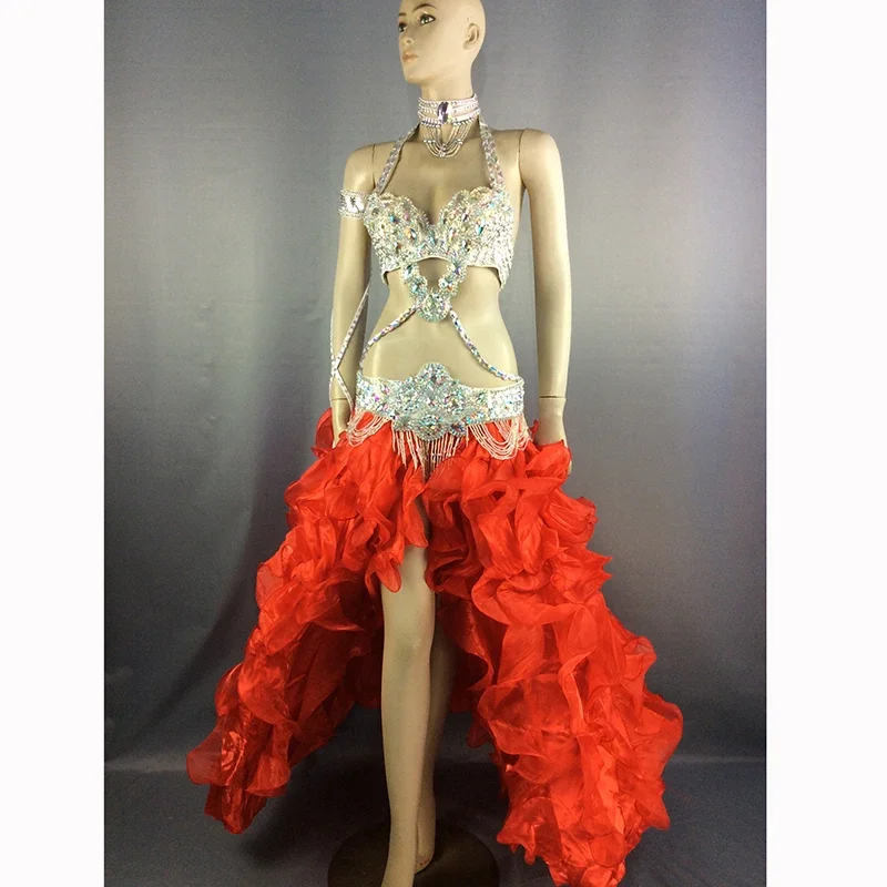 새로운 여성 성능 밸리 댄스 의상 세트 카니발 밸리 댄스 의류 할로윈 벨리 댄스 브래지어 & 벨트 & 스커트 5pcs 정장