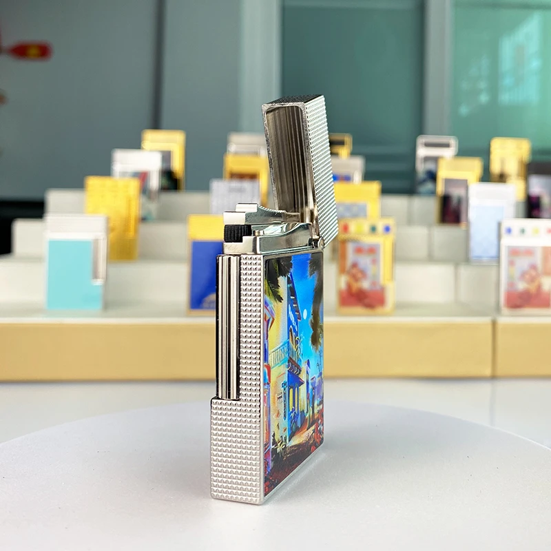 

Новая памятная серия, роскошная бутановая зажигалка с одним и двойным пламенем, плоский тон, натуральная краска для курильщика L2, серия 19030