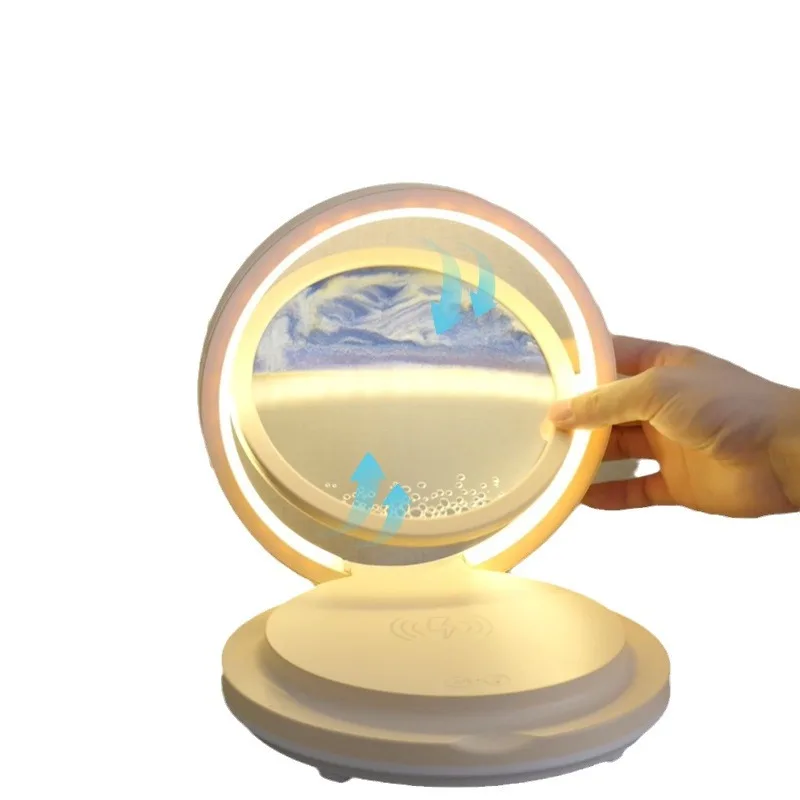 quicksand painting table lamp hourglass ornament, bedroom bedside night light, wireless charging Bluetooth decoration