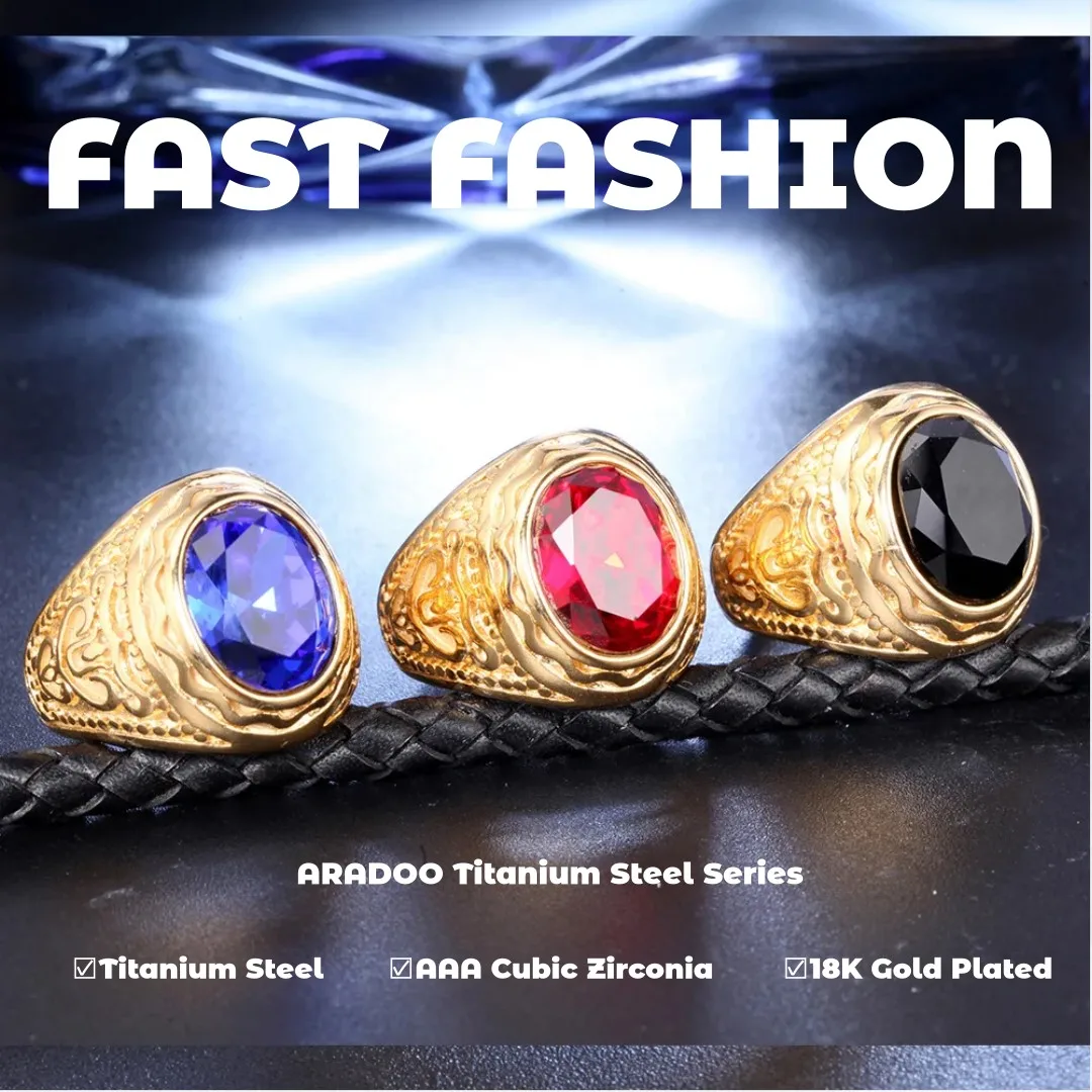 Titanium Steel Rings Inlaid Crystal Zircon Classic Retro Style Ring