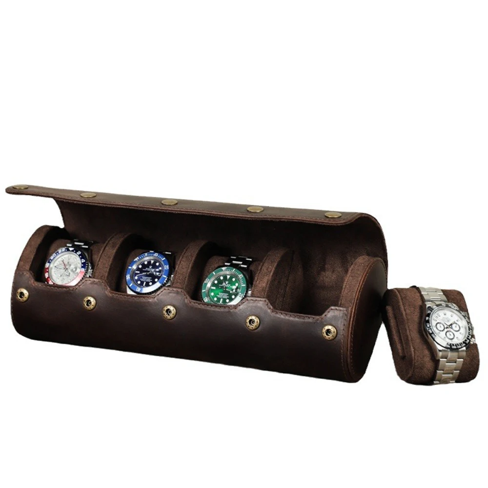 4-Slot Watch Roll Travel Case Portable Vintage Leather Watch Display Case Watch Storage Box Watch Organizers of Men Gift