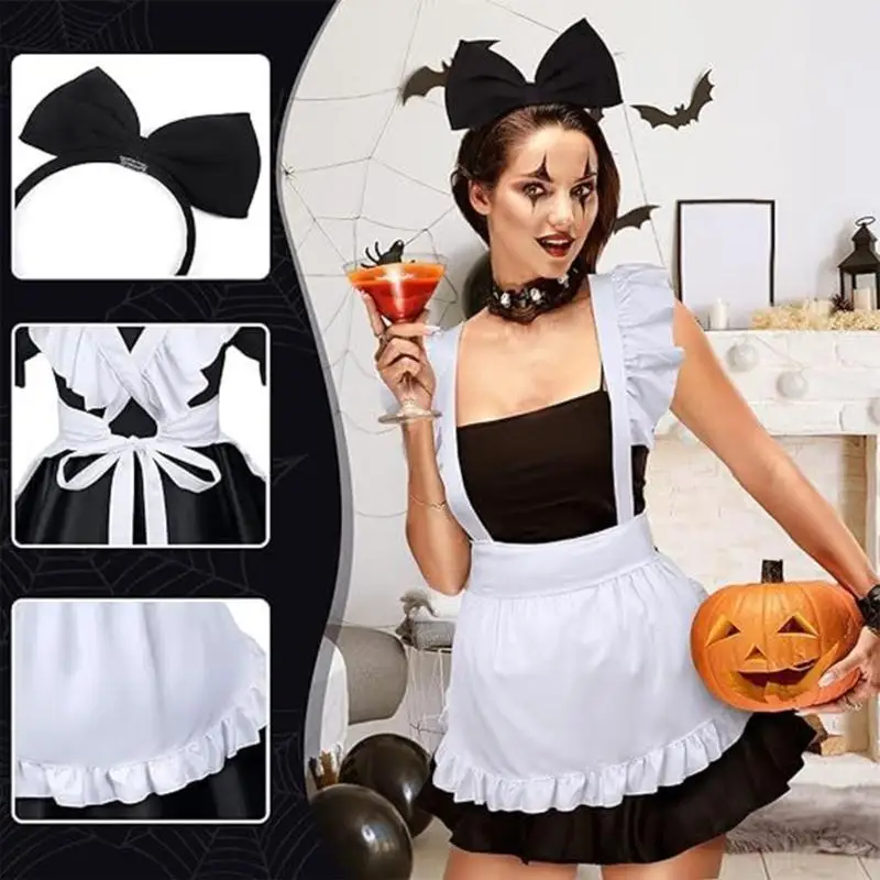 

39BB Ruffled Maid Apron With Maid Headband For Women Halloween Role Play Halloween Maid Role Play Costume Accessories