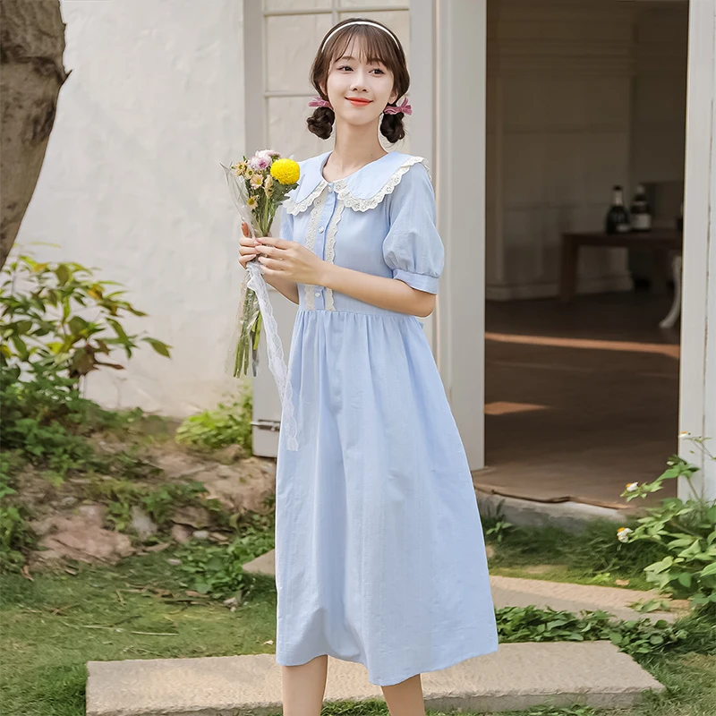 Mori girl solid vestidos New summer fashion short sleeve women kawaii dress