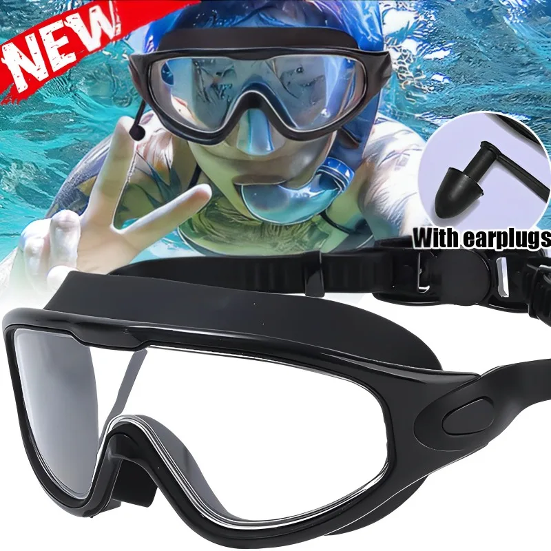 Flat Light Swimming Goggles Anti-fog Snorkeling Diving Swim Eyewear Waterproof Big Frame Glasses Men Women Swimming Accessories