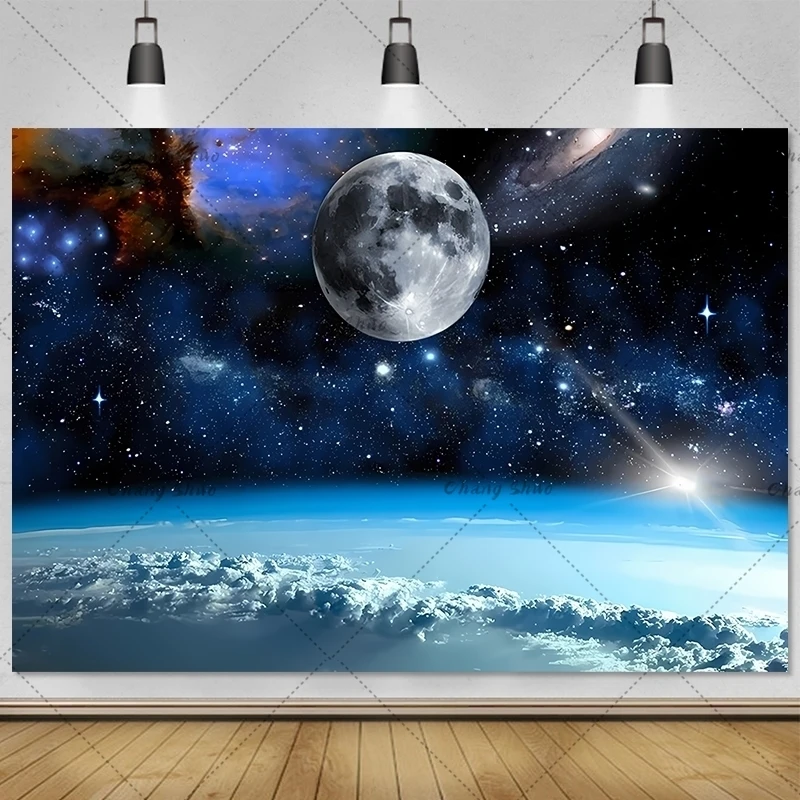 Outer Space Backdrop Universe Planet Galaxy Spacecraft Astronaut Blast Off Rocket Happy Birthday Baby Shower Photo Backgrounds