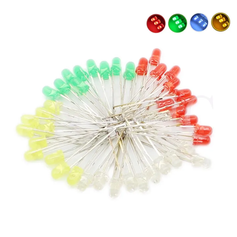 100PCS F5 LED Diode 5MM Assorted Kit White Green Red Blue Yellow Orange Pink Purple Warm White DIY kit Light Emitting Diode bxv