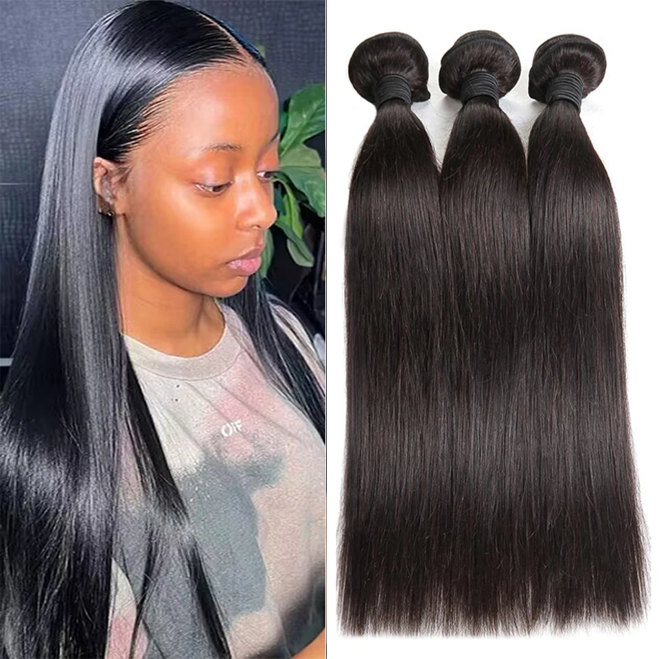 Tissage Straight Hair Bundles 18 20 22 Inch Natural Human Hair Brazilian Weave 10A Human Hair Extensions Delivery 3 Day France