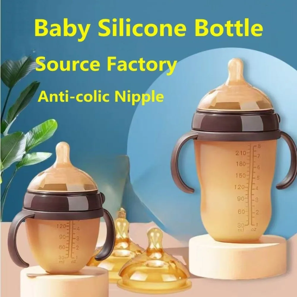 Nuevo Botella de 150ml/240ml, taza de agua portátil de calibre ancho con mango, botella de silicona anticaída, suministro de alimentación