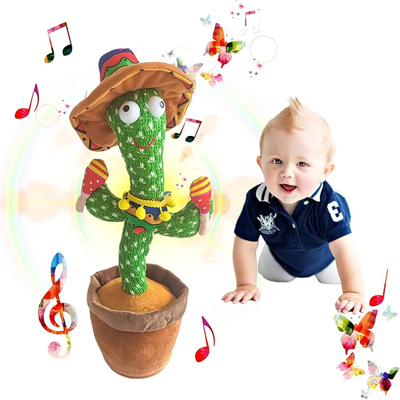 Cacto dançante e falante para crianças, Baby Sing Toys, Músicas musicais, Gravação, Carregador USB, Repete o que você diz Presents, 120pcs