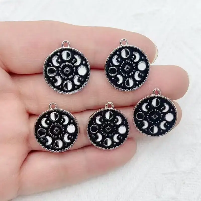 10pcs Moon Star Moon Phase Pendant DIY Handmade Accessories Alloy Keychain Pendant Necklace Earrings Pendant image 4