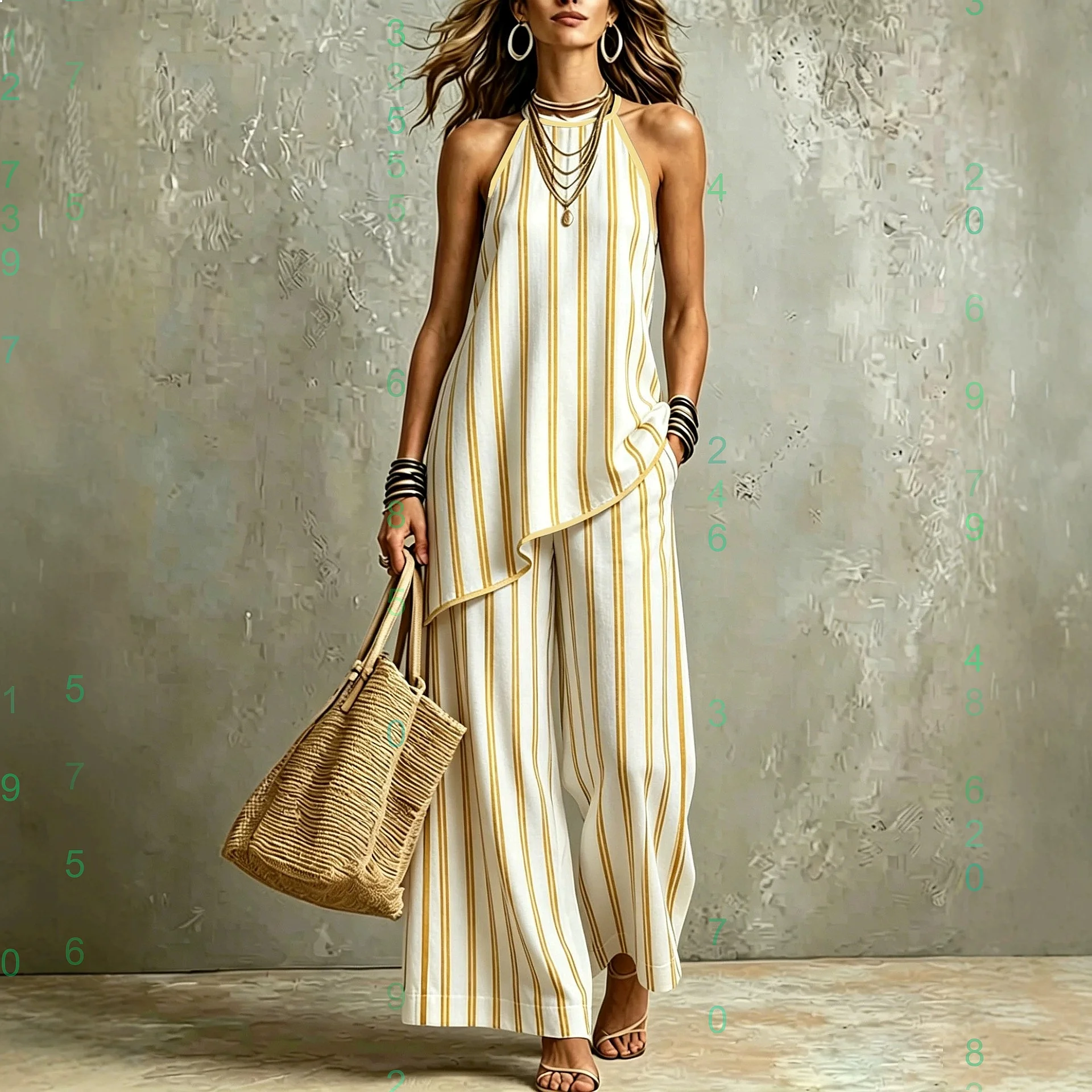 

Striped Sleeveless Asymmetric Hem Top Wide Leg Pants Matching Set Summer Jumpsuit Playsuit