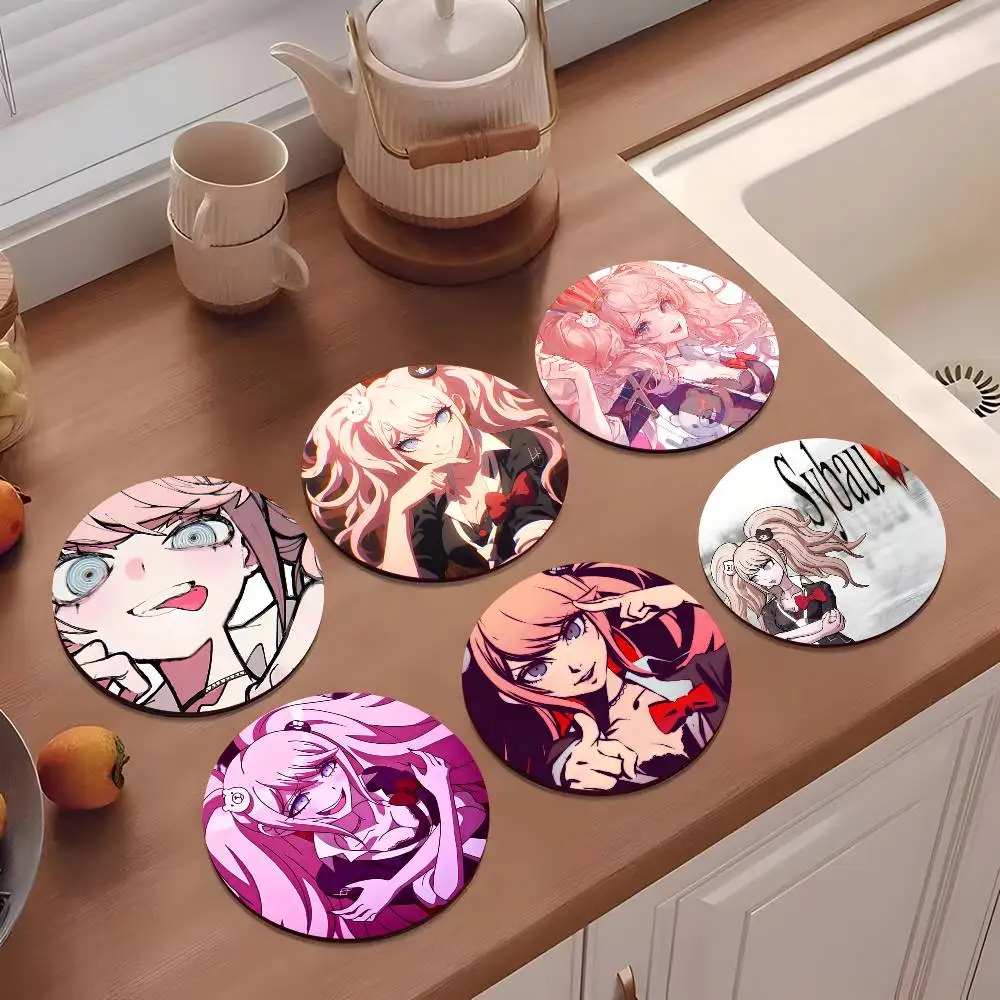 1pc Cartoon Junko Enoshima Wooden Coaster Colour Printing Cup Mat Home Desk Decoration Gifts
