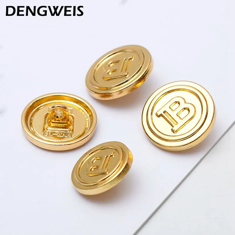 

English Letter B Round Gold Metal Button for Clothing Men and Women Coats Shirts Accessories Designer Hand Sewing Buttons 10pcs