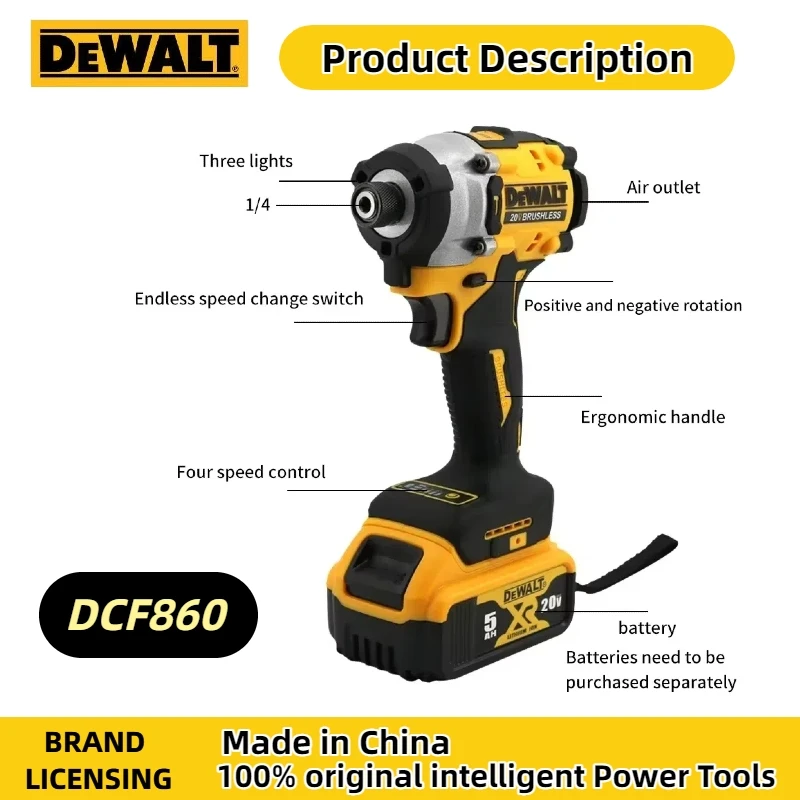 Dewalt DCF860 Бесщеточная электрическая дрель-отвертка Аккумуляторная компактная дрель-шуруповерт Перезаряжаемые обновленные дрели Электроинструменты