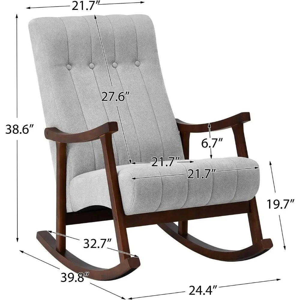 Upholstered Rocking Chair with Fabric Padded Seat,Solid Wood for Living Room,Modern High Back Armchair