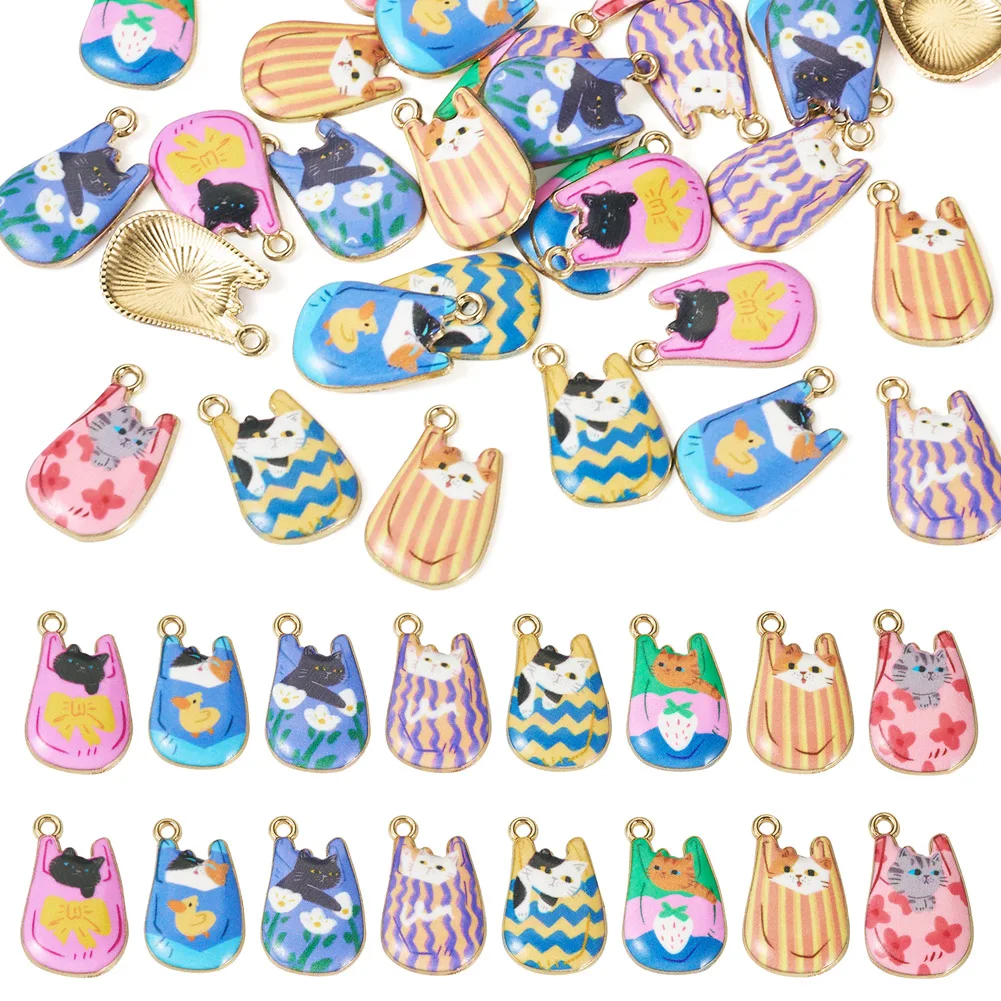 

32pcs Cat Enamel Pendant Colorful Printed Mix Style Kitty Cat Dangle Charms DIY Earrings Bracelet Necklace Jewelry Accessories