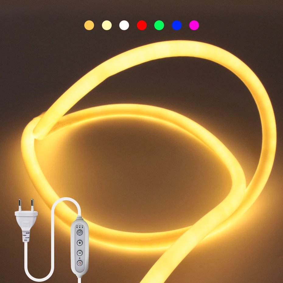 

Круглая светодиодная неоновая лента с регулируемой яркостью 220 В, 120 светодиодов/м, гибкая лента, неоновая лампа, уличная водонепроницаемая светодиодная лента с вилкой ЕС/Австралии