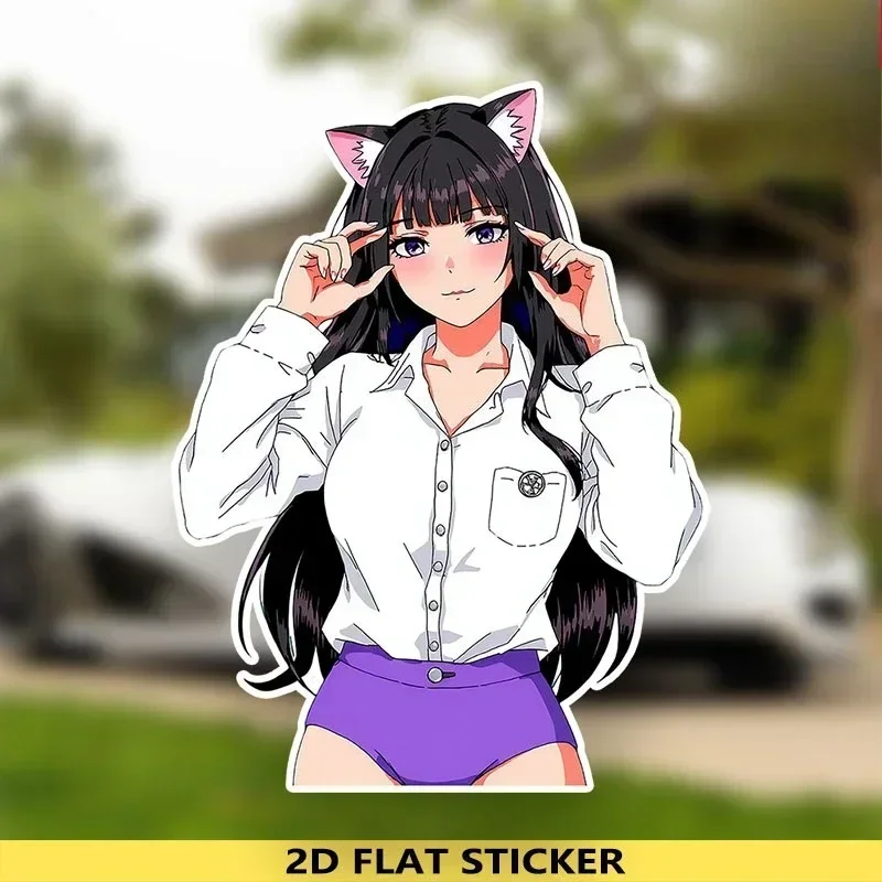 1개 애니메이션 고양이 귀 소녀 2D 데칼 - 방수 내구성 생생한 디자인 노트북 자동차 휴대폰용 - 애니메이션 및 귀여운 스타일 애호가들에게 이상적
