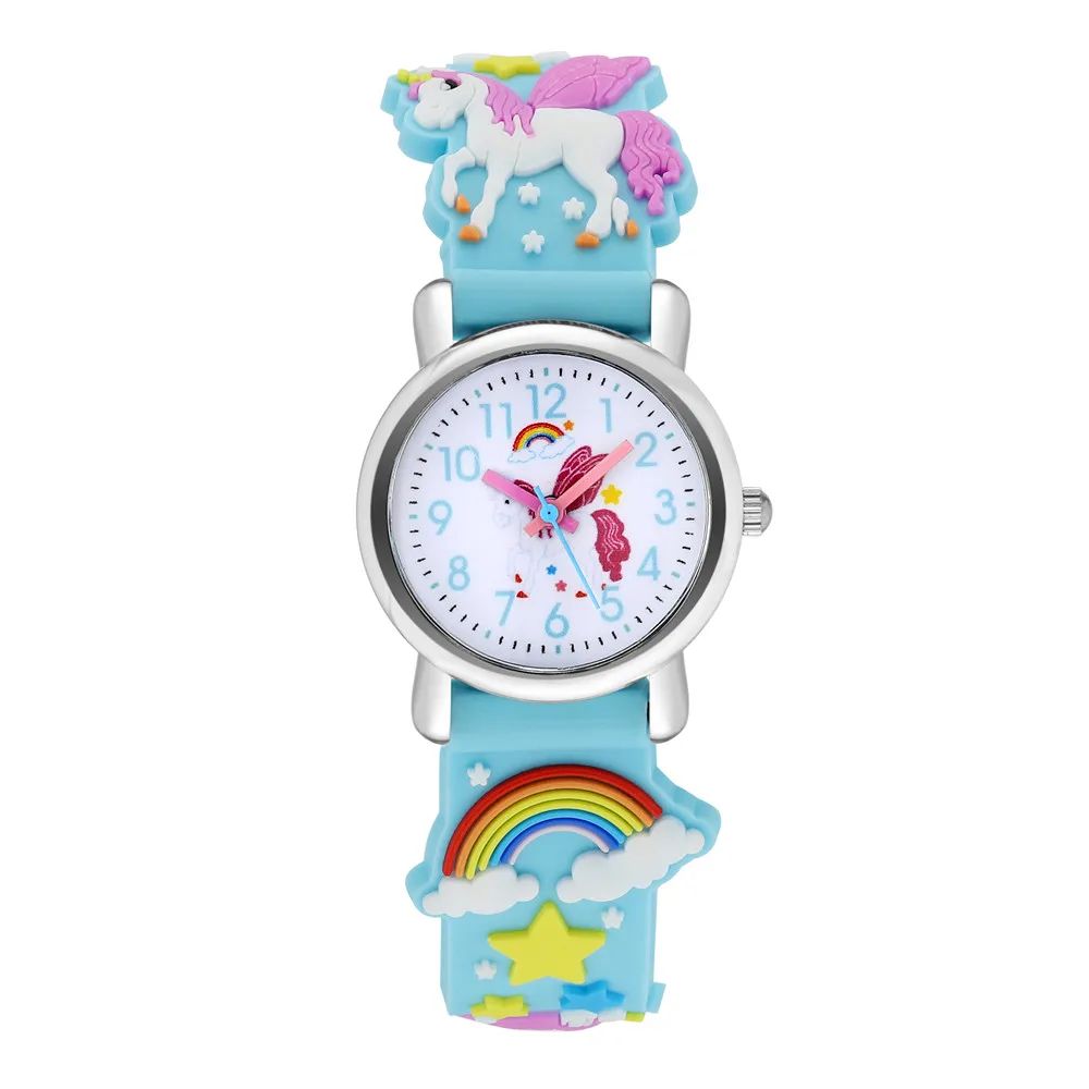 Cute candy color silicone strap unicorn pattern quartz Children\'s cartoon watch