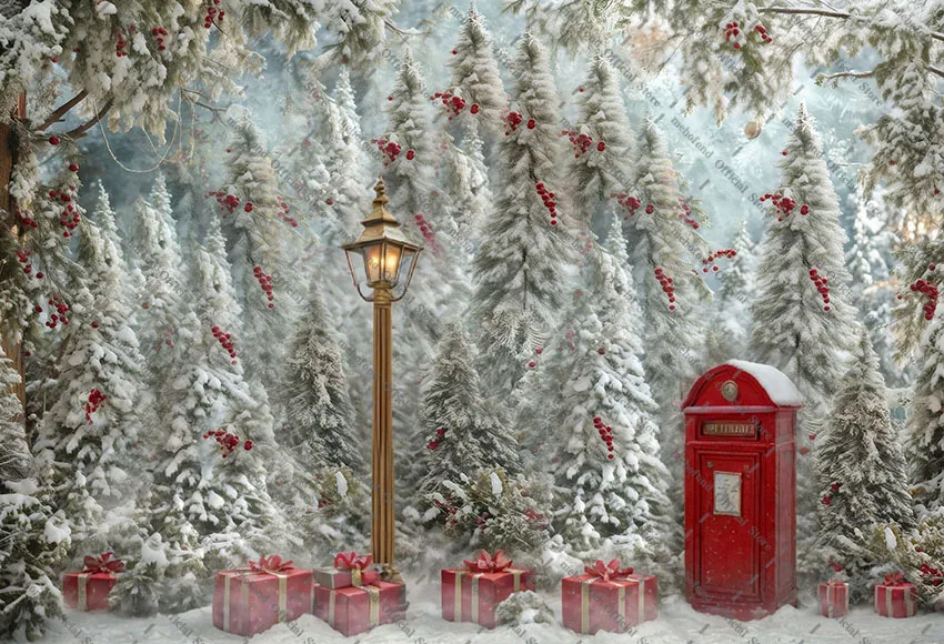 Latar Belakang Fotografi Mehofond Natal Musim Dingin Hutan Salju Berkilauan Pohon Pinus Anak-anak Potret Keluarga Dekorasi Latar Belakang Studio Foto