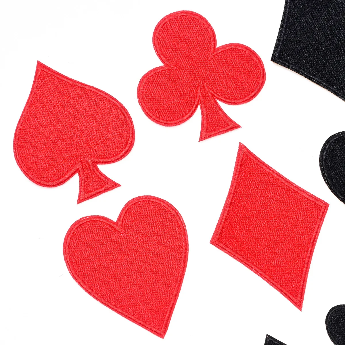 Iron on Poker Badges Embroidered Playing Cards Patches Spade Heart Club Diamond Suit Thermo Stickers for Shirts Pants Decoration