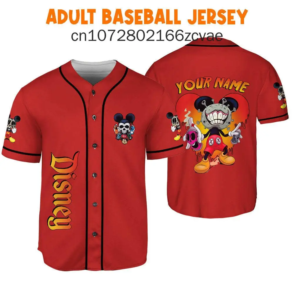 2024 New Customized Disney Horror Mickey Baseball Jersey Men's and Women's Leisure Fashion Street Baseball Shirt