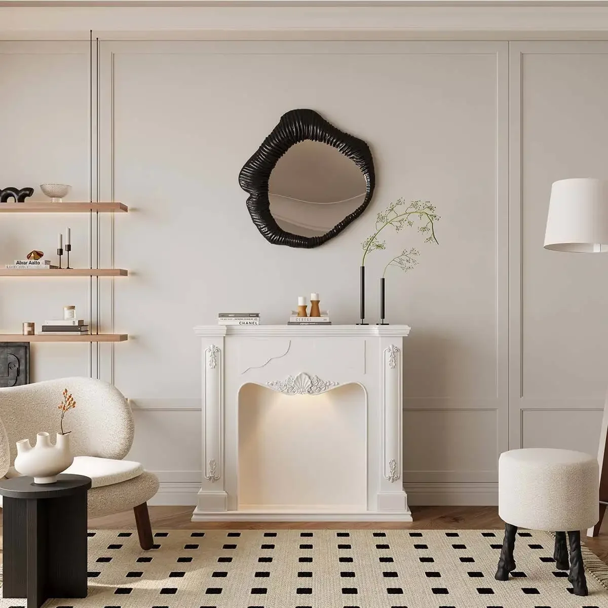 French cream fireplace living room luminous decorative cabinet locker entrance shooting ins Internet celebrity retro B & B