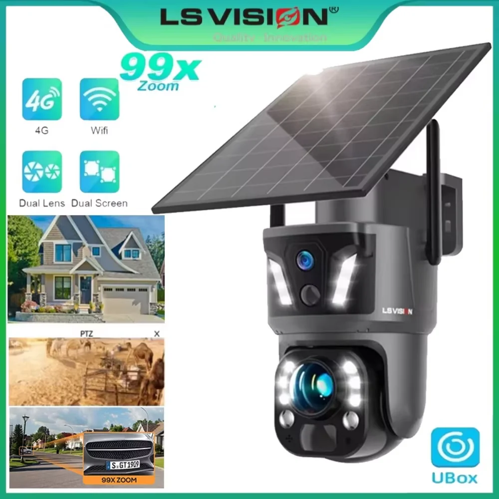 LS VISION 8MP 99X Zoom Dual Lens 4G Wi-Fi Solar Camera Screens Outdoor Surveillance Cameras PIR Detection PTZ Auto Tracking CCTV
