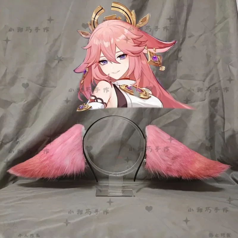 Anime Genshin Impact Yae Miko Cosplay Hand Work Headband Hair Hoop Simulated Ears Girl Headwear Clips Halloween Wig Accessories