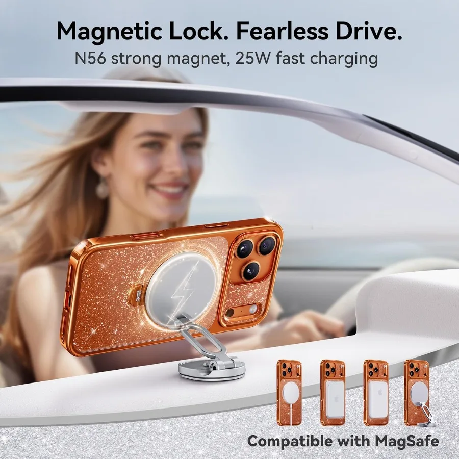 حافظة مغناطيسية لؤلؤية سباركل 360 سبين لهاتف آيفون 17 برو ماكس للنساء مع توافق MagSafe بطول 17 قدم مع حماية من السقوط #5