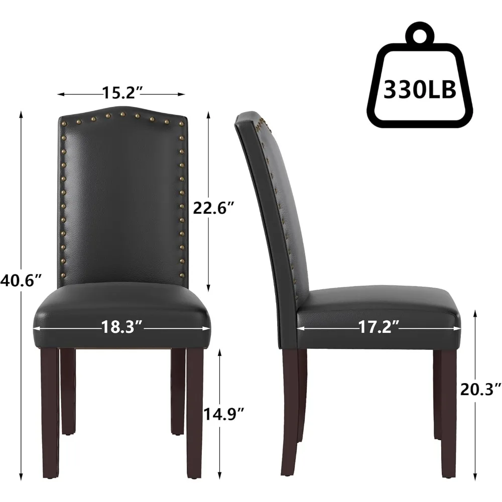 طقم كراسي طعام بارسونز المنجدة مكون من قطعتين مع حواف مسمر نحاسية وأرجل خشبية صلبة للاستخدام المنزلي والمطاعم #2