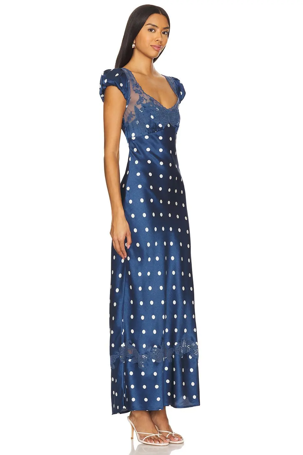 Fashionable Elegant Vintage Lace Patchwork Polka Dot Backless Maxi Dress For Women Luxurious Prom Dinner Party Wedding Guests