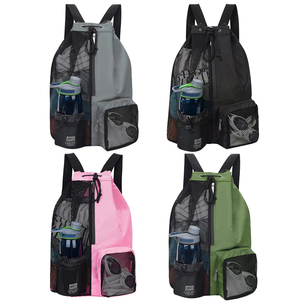 Basketball Bag Drawstring Beach Storage Backpacks with Wet Pockets Thickened Mesh Lightweight Comfortable for Training Equipment