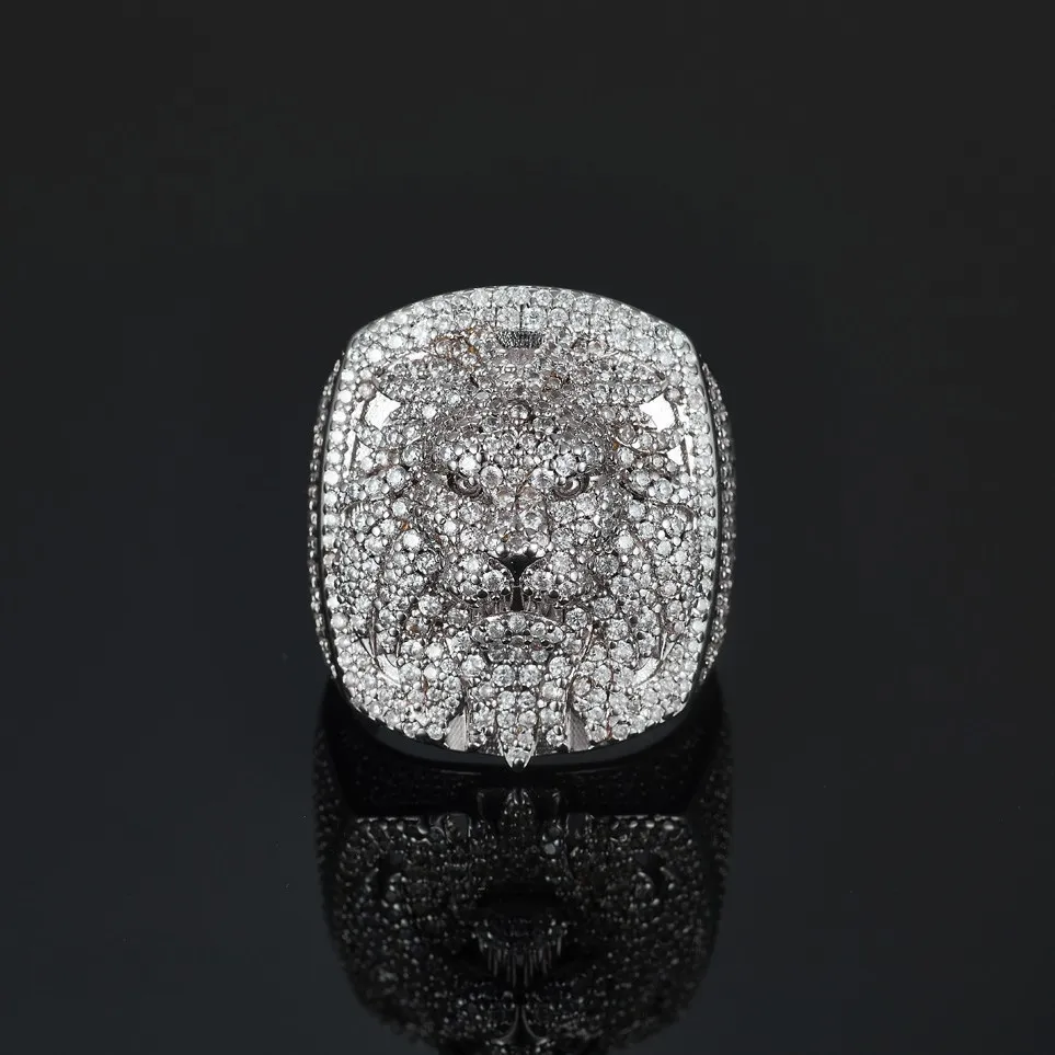 D Color Full Moissanite Diamond Rings Hip Hop Lion All Moissanite Finger Ring Luxury Fine Jewelry view 2