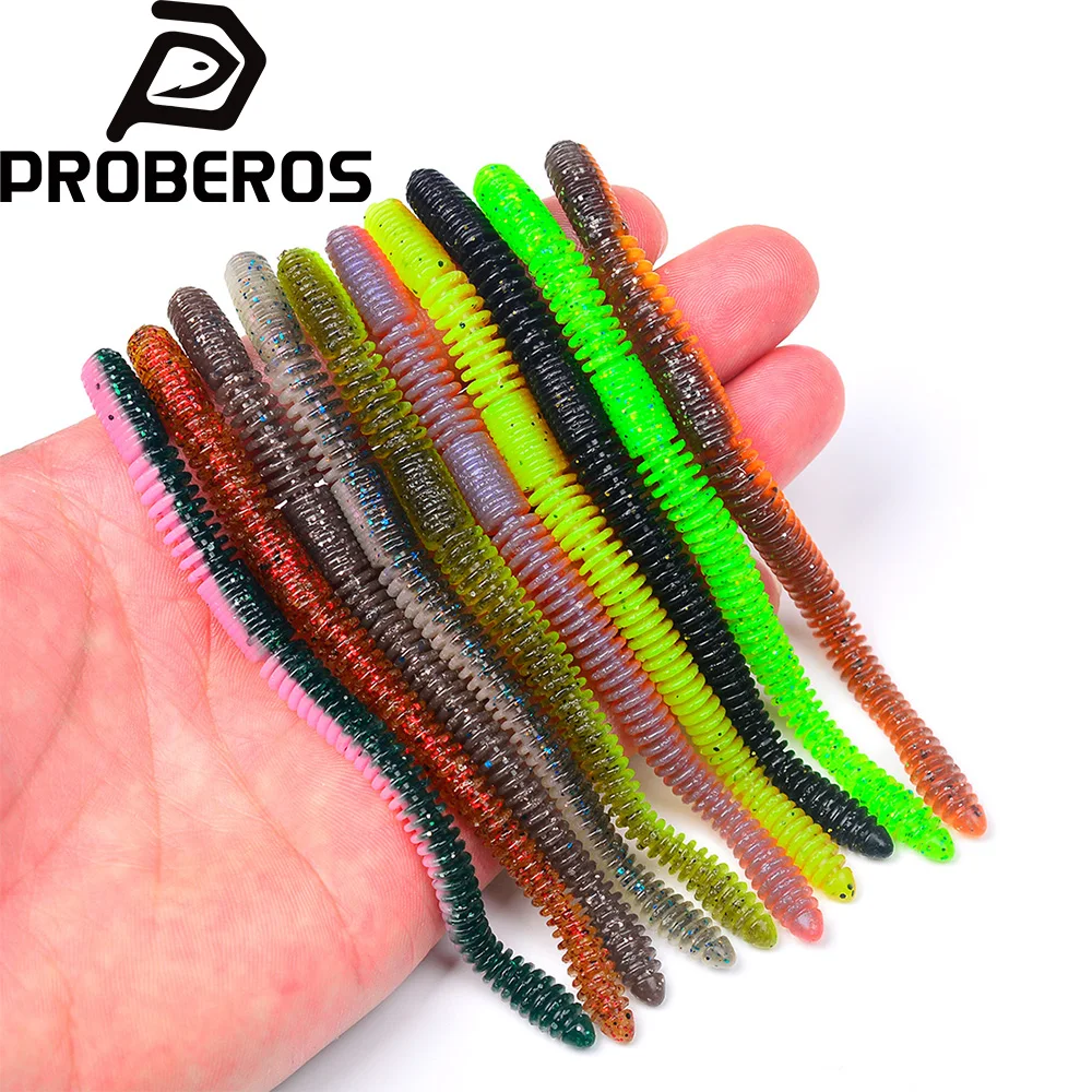 Proberos 20pcs pack Silicone Worm Lure 10cm Artificial Bait Slow Sinking Worm Bass Wobblers Scented Salt-Infused Breadworm Bait