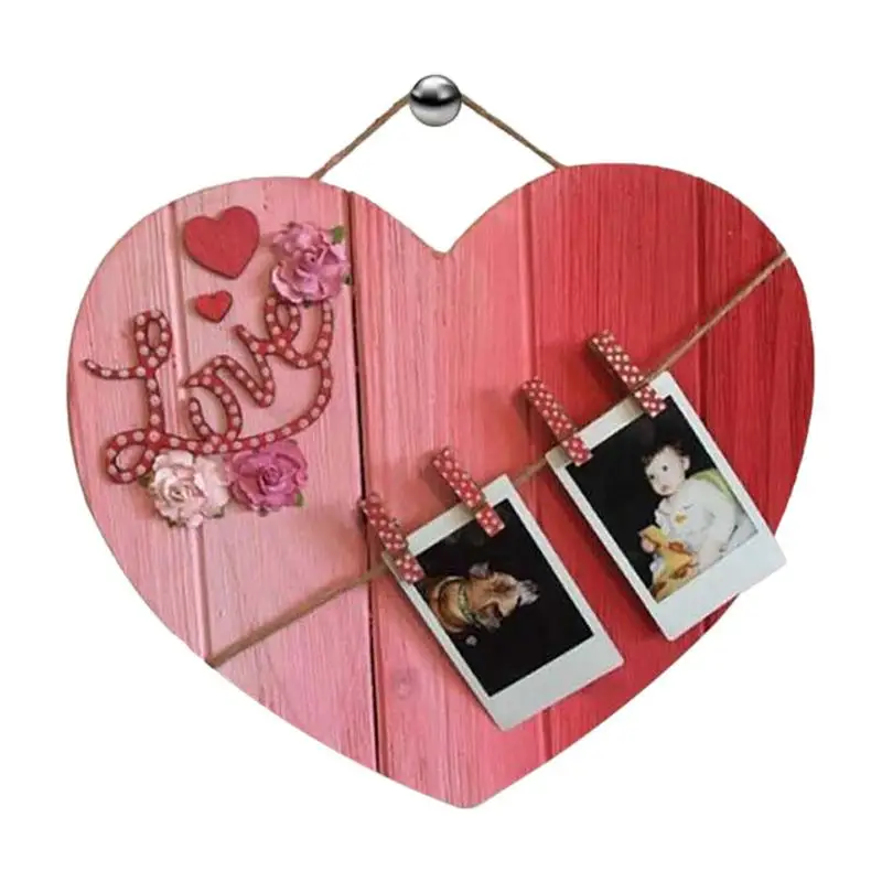 

Red Heart Sign Valentines Day Heart Wall Decor Wooden Wreath Door Hanger Portable Valentine's Day Door Ornament Love Photo Clip