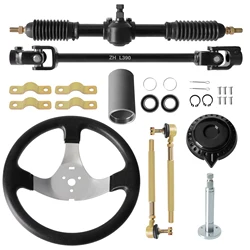 Go Kart Steering Kit 445mm Rack and Pinion Steering Gears Steering Shaft Tie Rod 300mm Steering Wheel Suitable for Buggy