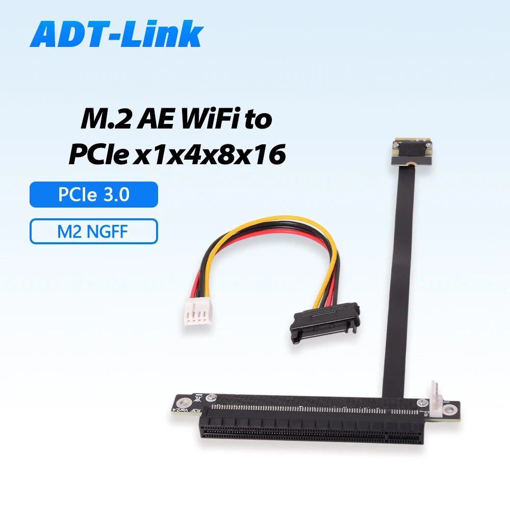 M.2 Key A.E WiFi NGFF Riser To PCIe 3.0 X1 Riser Extender Adapter Gen4 Cable AE Key A E for PCIE 4.0 X1 X4 X8 M2 Card 90° - 270°