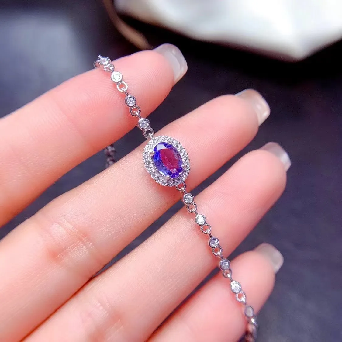 FS 5*7mm Natural Tanzanite S925 Sterling Silver Bracelet With Certificate Fine Fashion Charm Weddings Jewelry for Women MeiBaPJ