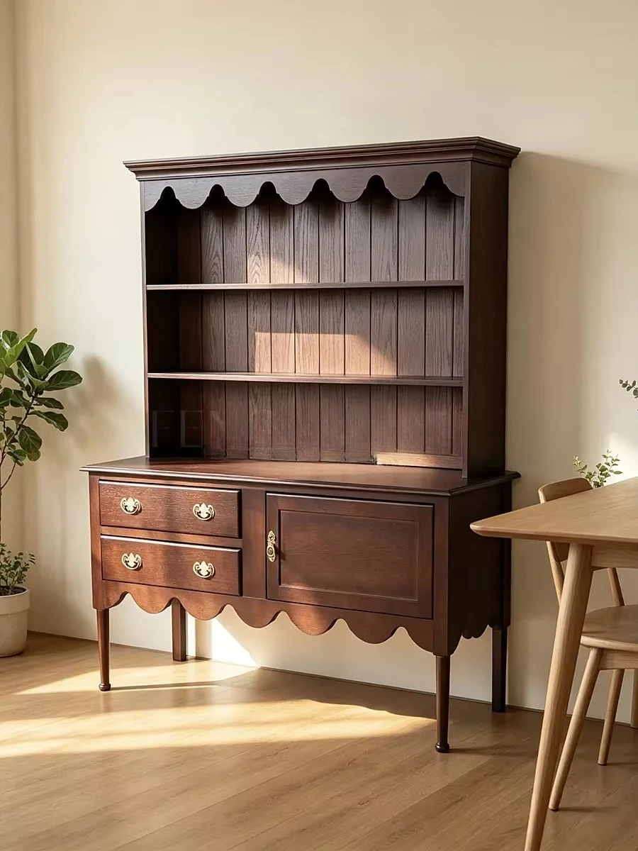 retro solid wood dining side cabinet, locker, living room storage cabinet, light luxury style
