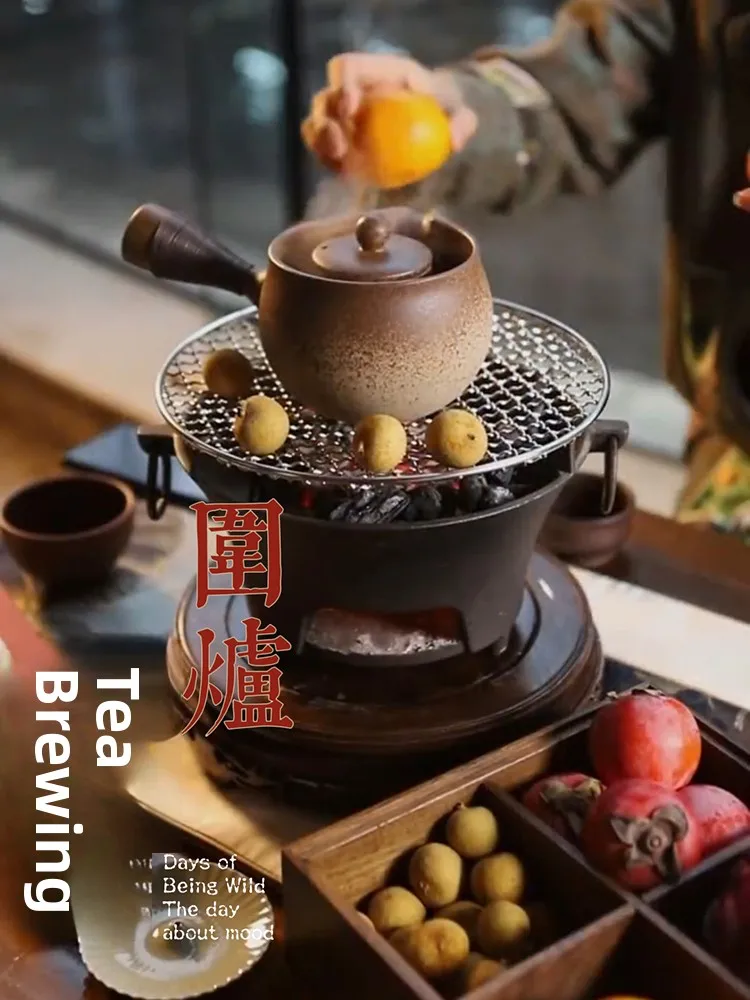 

Уличная/домашняя чугунная печь для приготовления чая, полный комплект, винтажная китайская печь-барбекю для обогрева помещения, на пять человек