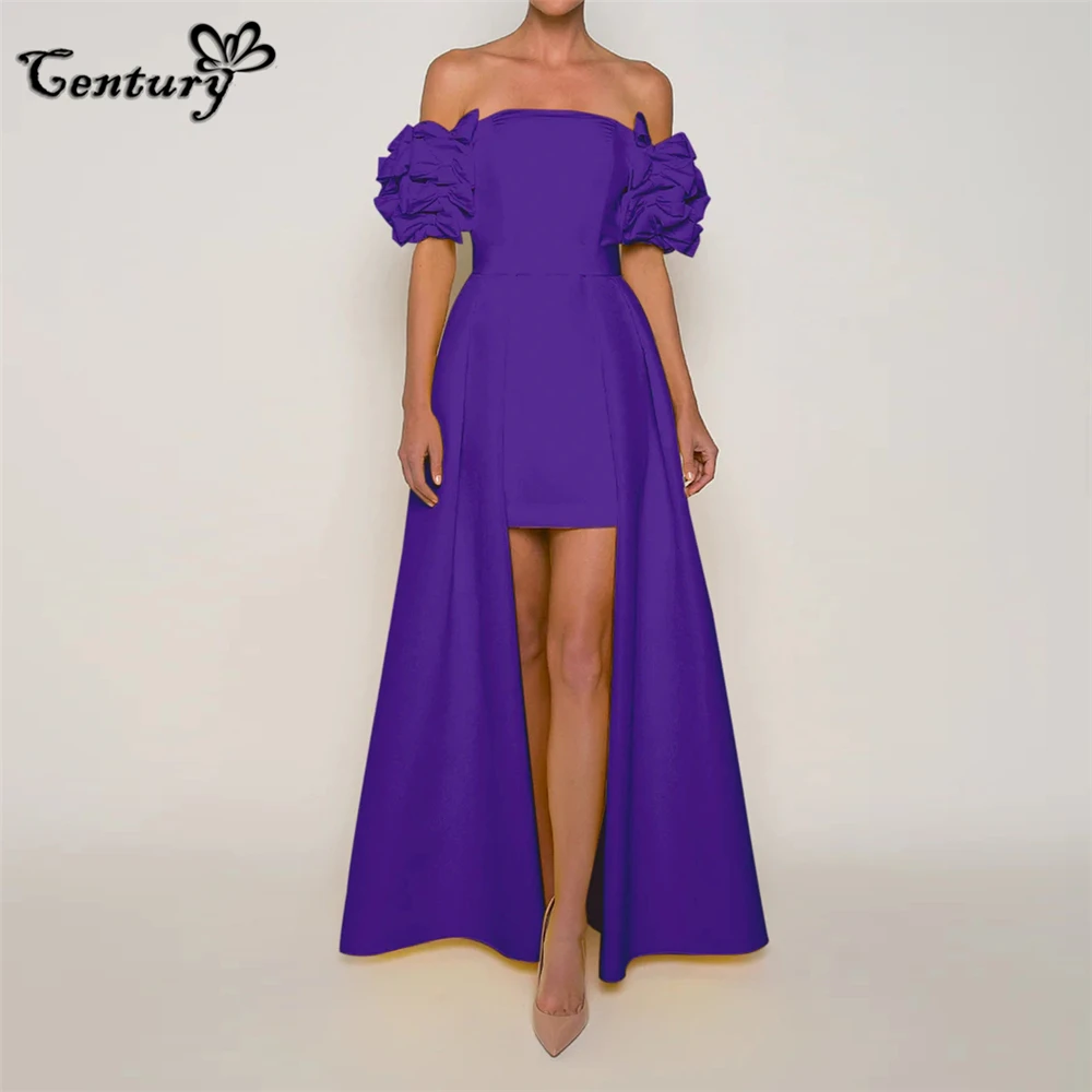 

Purple Prom Dress Long Detachable Skirt Bow Satin Evening Party Gowns Off Shoulder Formal Wear Robe De Soiree Customized