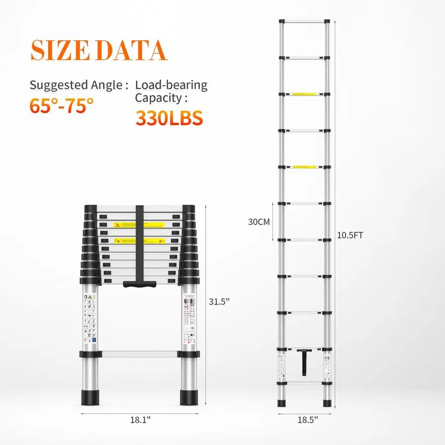 سلم تصغير، سلم تمديد عالي التحمل من الألومنيوم بسعة 330 رطل مع خطوات مضادة للانزلاق للوصول العليمي الآمن والسقف والهو #6