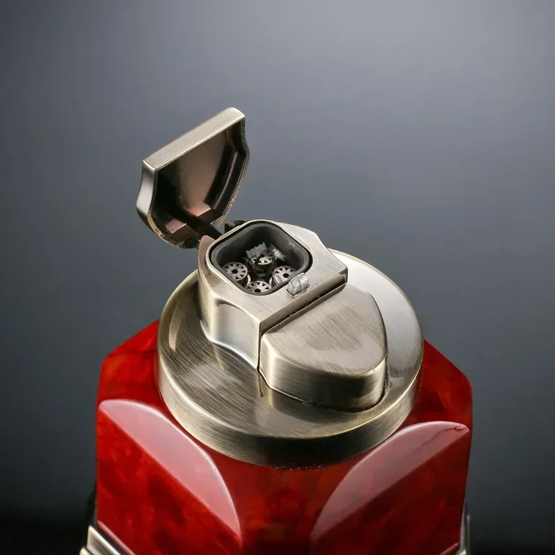 HONEST Desktop 4-Straight Jet Red Flame Butane Gas Torch Lighter One Click Ignition High End Business Cigar Lighters Smoking