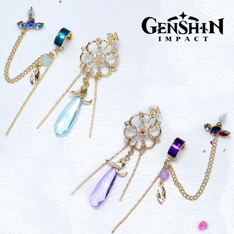 Juego Genshin Impact Scaramouche pendientes Wanderer Kunikuzushi Cosplay para mujer, cadena colgante, Clips para la oreja, tachuelas, pasamontañas,