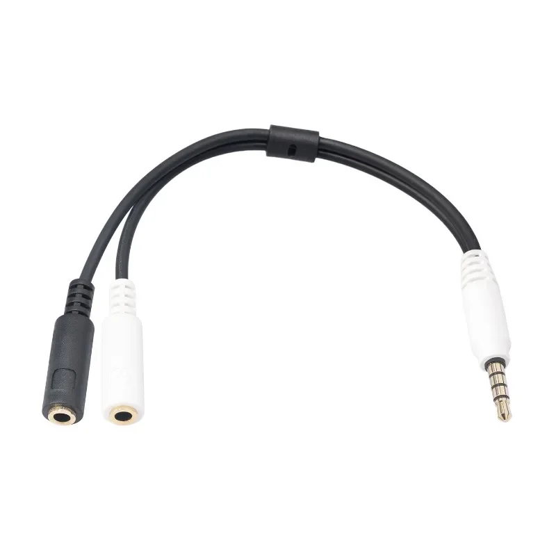 3.5mm Stereo Audio 1Male To 2 Female Headphone Mic TRRS Y Splitter Cable Adapter Black