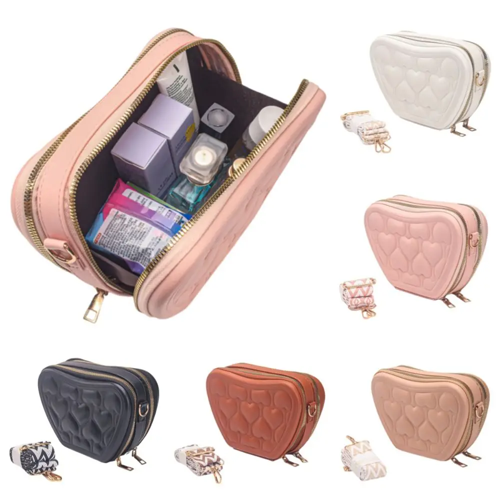 

Large Capacity Cosmetic Storage Bags Portable PU Leather Heart Shape Shoulder Bag Dustproof Waterproof Women's Wash Bags Outdoor